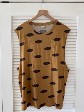 Men’s Dries Sleeveless Lip Print Tank Top - Brown